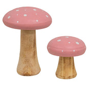 White Dotted Pink Wooden Mushrooms (Set of 2)