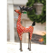 Recycled Metal Standing Red Reindeer
