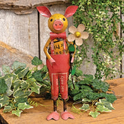 Recycled Metal Walter Pig with Daisy