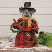 Marlow Winter Plaid Stuffed Mouse with Wreath - 12.5"H