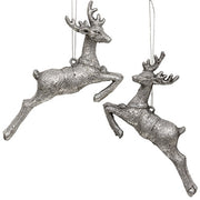 Antiqued Silver Vintage Reindeer Ornament  (2 Count Assortment)