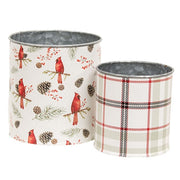 Pine & Plaid Cardinal Metal Buckets (Set of 2)