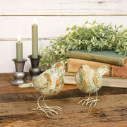 Distressed Floral Patina Standing Resin Bird  (2 Count Assortment)