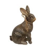 Carved Look Hatch Mark Bronze Finish Resin Bunnies (Set of 2)