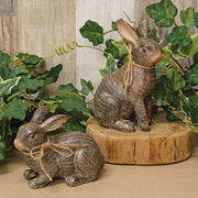 Carved Look Hatch Mark Bronze Finish Resin Bunnies (Set of 2)