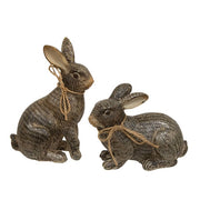 Carved Look Hatch Mark Bronze Finish Resin Bunnies (Set of 2)