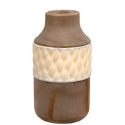 Natural Wood & White Ceramic Lighted Vase - 6.5"H
