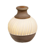 Natural Wood & White Ceramic Lighted Round Vase - 4.5"H