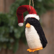 Felted Santa Hat Penguin Ornament