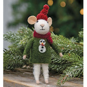 Christmas Snowman Sweater Mouse Felted Ornament