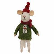 Christmas Snowman Sweater Mouse Felted Ornament