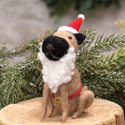 Dog with Santa Beard and Hat Felted Ornament