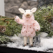 Pink Fur Skater Pig Felted Ornament