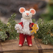 Mouse with Gingerbread Man Felted Ornament