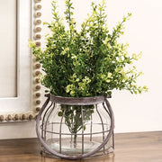 Glass Jar In Graywashed Metal Carrier - 6.75" Dia. x 5"H