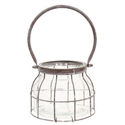 Glass Jar In Graywashed Metal Carrier - 6.75" Dia. x 5"H