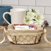 Fabric Lined Chicken Wire Basket with Handles - 8" x 5"