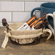 Fabric Lined Chicken Wire Basket with Handles - 7" x 4.25"