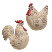 Antiqued Resin Carved Look Resin Rooster or Hen  (2 Count Assortment)