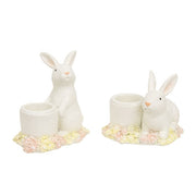 Resin Bunny & Flowers Taper Holder  (2 Count Assortment)