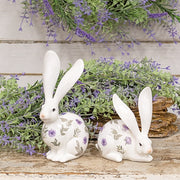 Vintage Purple Roses Porcelain Long Eared Bunny - 8.25"H