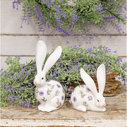 Vintage Purple Roses Porcelain Laying Long Eared Bunny - 5.5"H