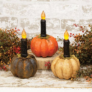 Papier Mache Mossy Pumpkin Taper Holder  (3 Count Assortment)