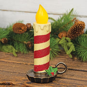 Chunky Primitive Candy Cane Chamberstick Candle With Holly