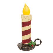 Chunky Primitive Candy Cane Chamberstick Candle With Holly