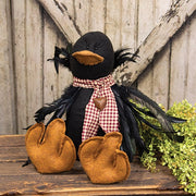 Stuffed Sitting Crow with Gingham & Bell Scarf