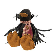 Stuffed Sitting Crow with Gingham & Bell Scarf