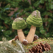 Green Velvet Glittered Mushrooms Sitter