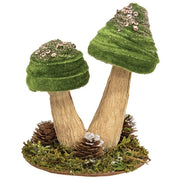 Green Velvet Glittered Mushrooms Sitter