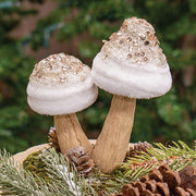 White Velvet Glittered Mushrooms Sitter