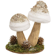 White Velvet Glittered Mushrooms Sitter