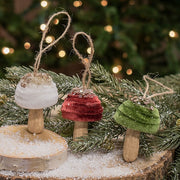 Velvet Glittered Mushroom Ornament  (3 Count Assortment)