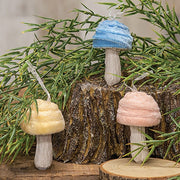 Pastel Velvet Glittered Mushroom Ornament  (3 Count Assortment)