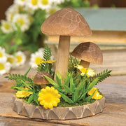 Wooden Floral Mushroom Trio on Base