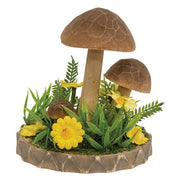 Wooden Floral Mushroom Trio on Base