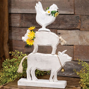 Wooden Stacked Farm Animals Sitter with Daisies