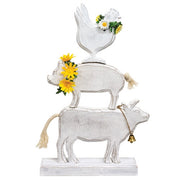 Wooden Stacked Farm Animals Sitter with Daisies