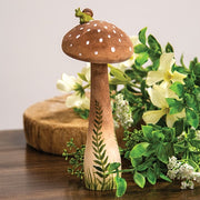 Wooden Handpainted Mushroom Sitter with Snail - 7.5"H