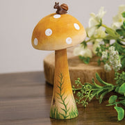 Wooden Handpainted Mushroom Sitter with Snail 6.5"H