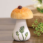Wooden Handpainted Spotted Mushroom Sitter with Ladybug