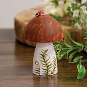 Wooden Handpainted Mushroom Sitter with Ladybug