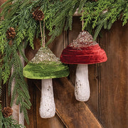 Velvet Glittered Mushroom Ornament 8"  (2 Count Assortment)
