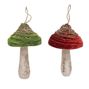 Velvet Glittered Mushroom Ornament 8"  (2 Count Assortment)