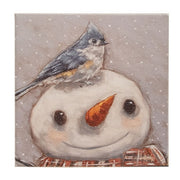 Smiling Snowman & Blue Jay Canvas - 8" Sq.