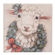 Winter Wreath Sheep Canvas - 8" Sq.