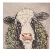 Winter Wreath Cow Canvas - 8" Sq.  (2 Count Assortment)